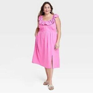 Ava & Viv Pink Midi Linen Blend Sundress in Size 1X (16W/18W)